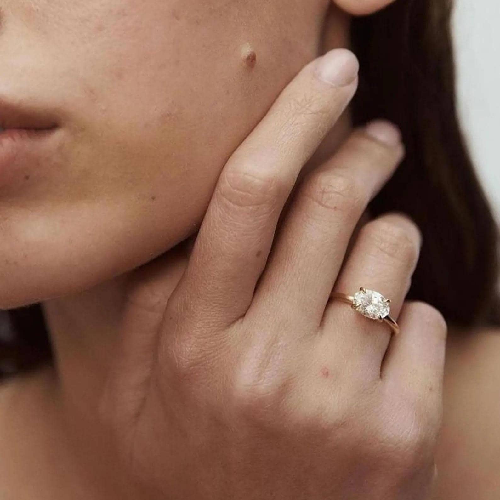 1.5CT Oval Lab Grown Diamond Ring | East West Solitaire Engagement 14K Gold