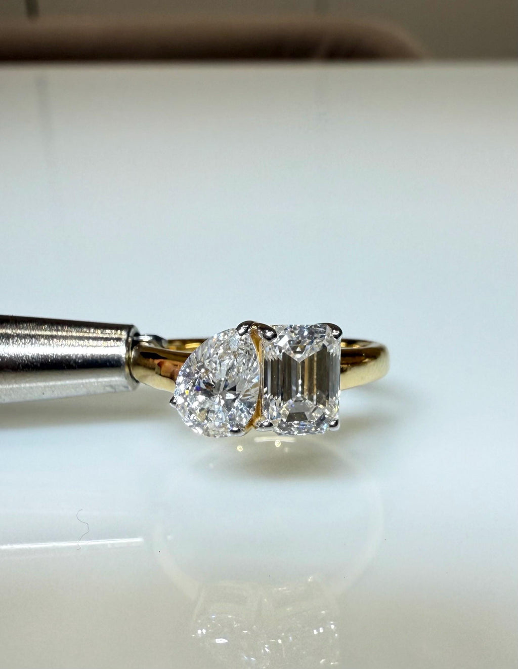 Lab Grown Diamond Toi et Moi Ring | Pear & Emerald Cut Engagement Ring | 14K Gold