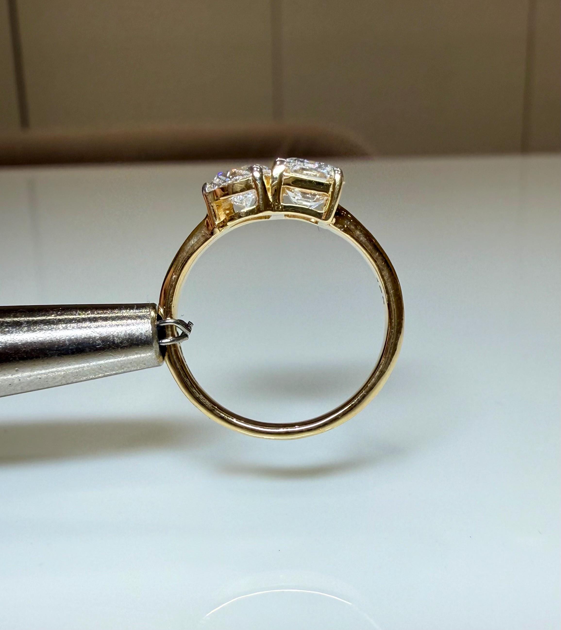 Lab Grown Diamond Toi et Moi Ring | Pear & Emerald Cut Engagement Ring | 14K Gold