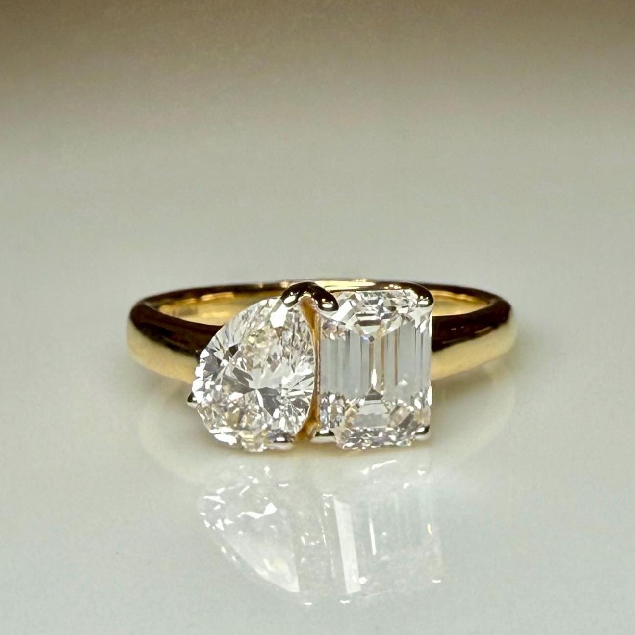 Lab Grown Diamond Toi et Moi Ring | Pear & Emerald Cut Engagement Ring | 14K Gold