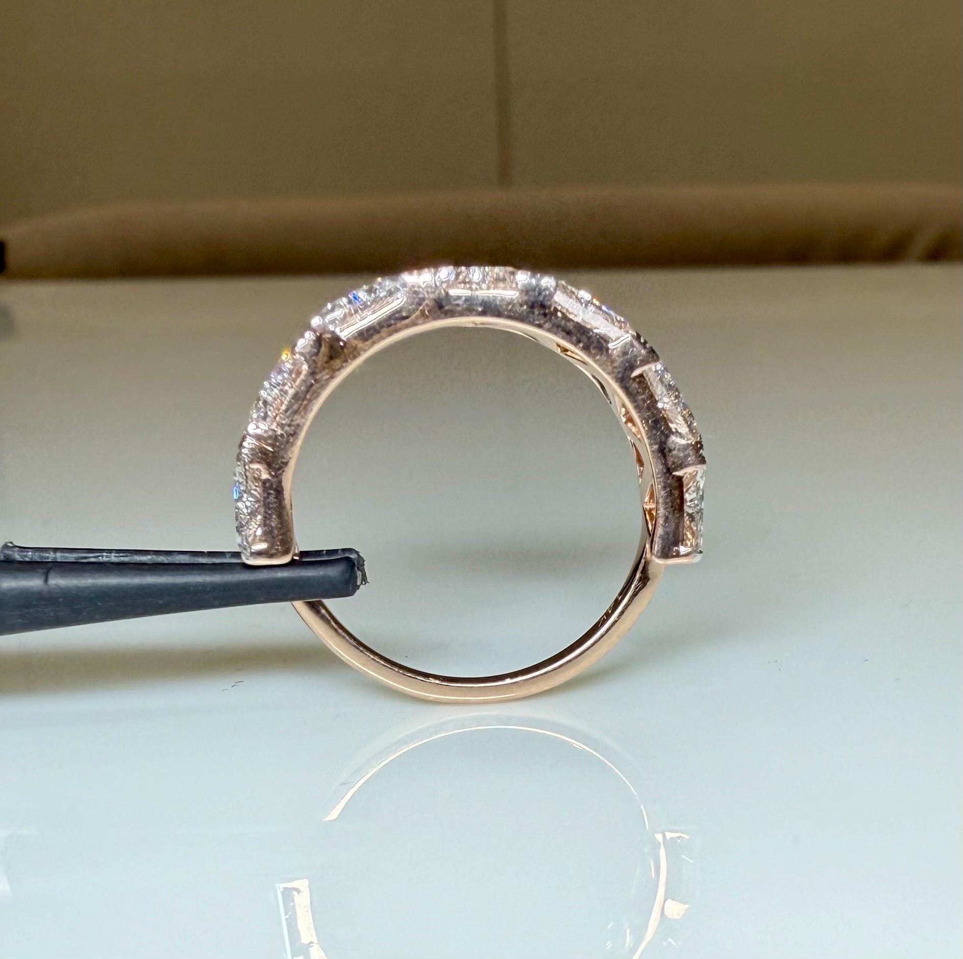 Triangle Cut Lab Grown Diamond Half Eternity Band | 14K Solid Gold Diamond Wedding Ring