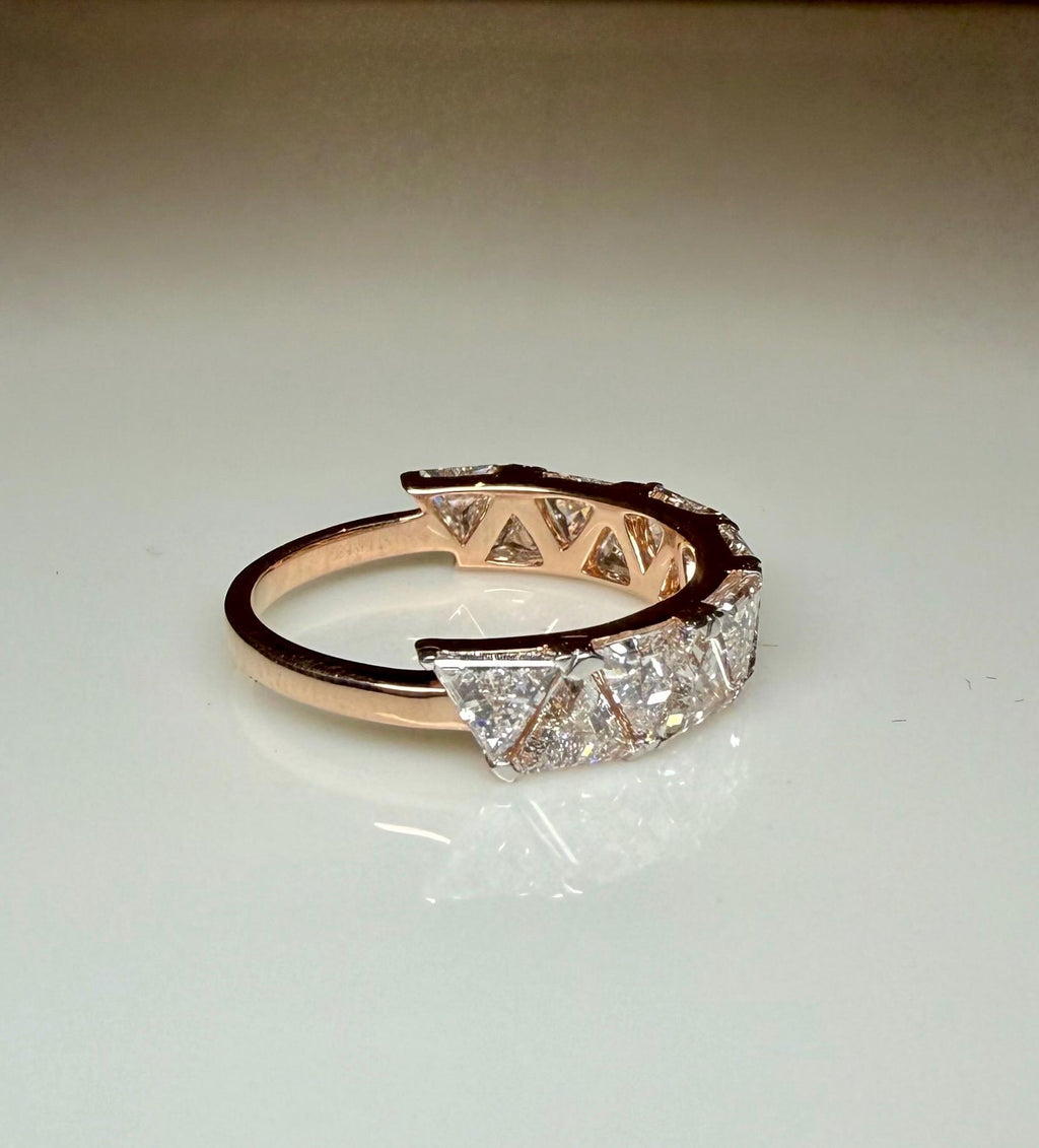 Triangle Cut Lab Grown Diamond Half Eternity Band | 14K Solid Gold Diamond Wedding Ring
