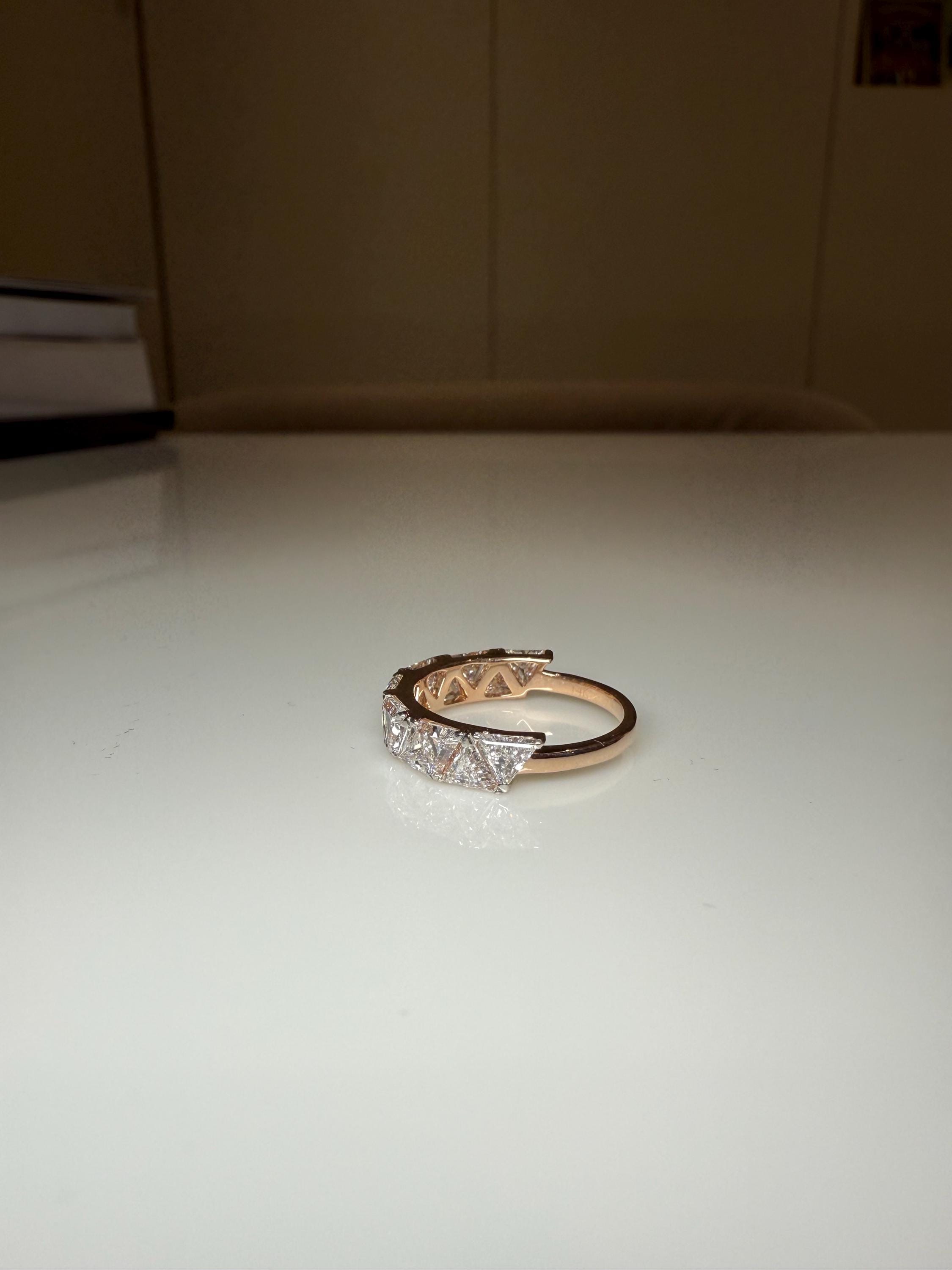 Triangle Cut Lab Grown Diamond Half Eternity Band | 14K Solid Gold Diamond Wedding Ring