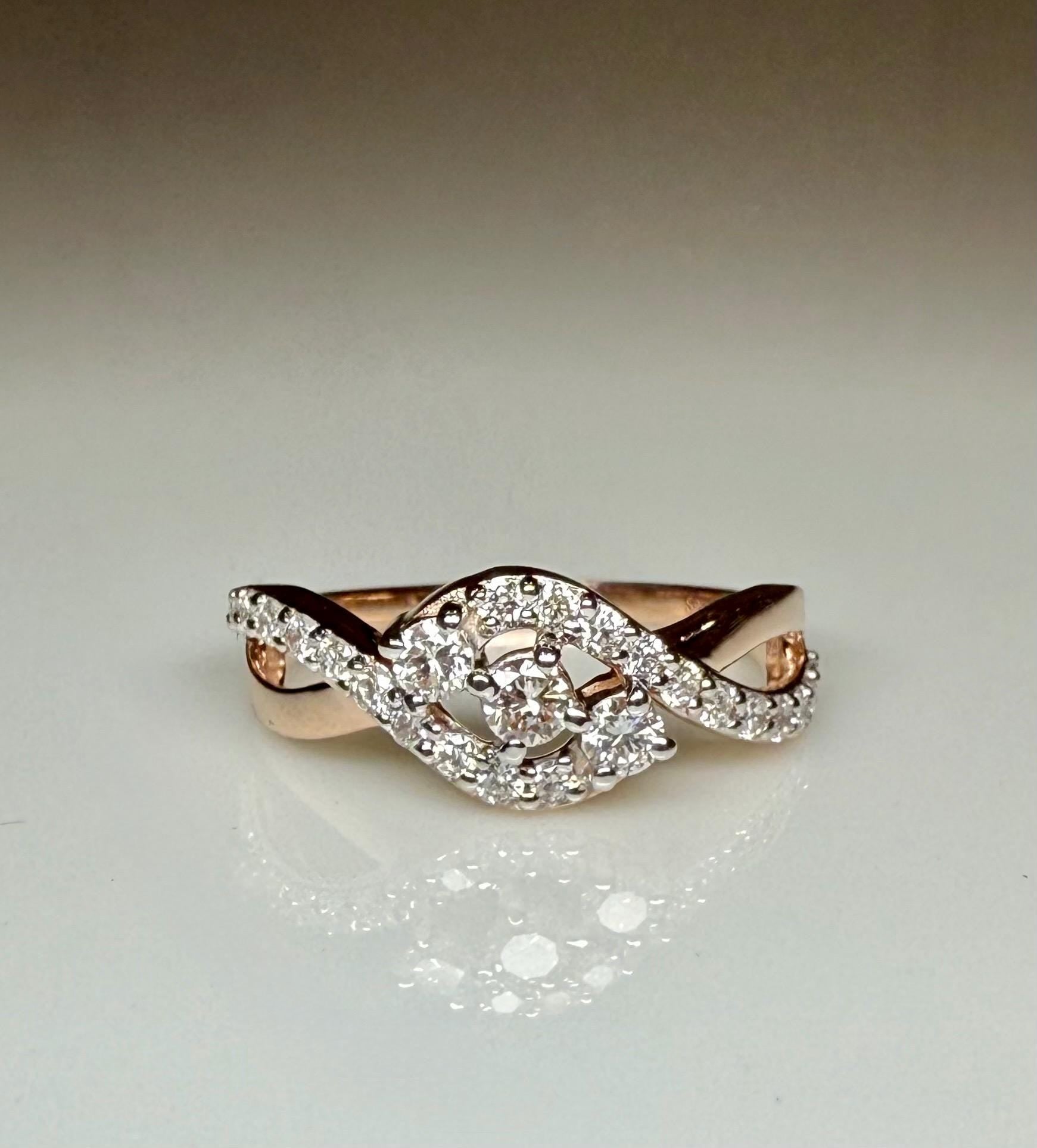 0.40CT Lab Grown Diamond Twist Ring | 14K Gold Bypass Engagement Band