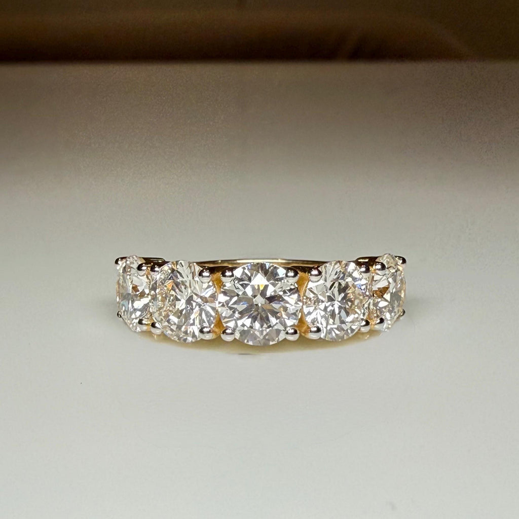 Lab Grown Diamond Five Stone Ring | 14K Solid Gold Anniversary Band