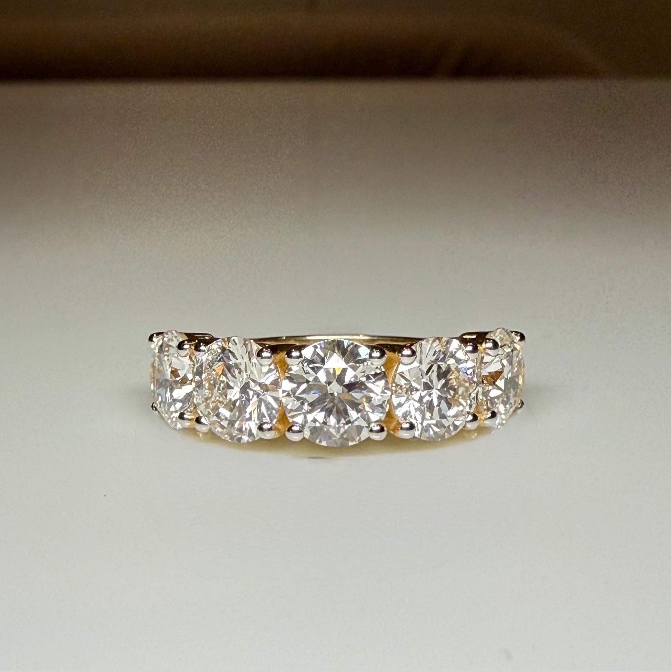 Lab Grown Diamond Five Stone Ring | 14K Solid Gold Anniversary Band