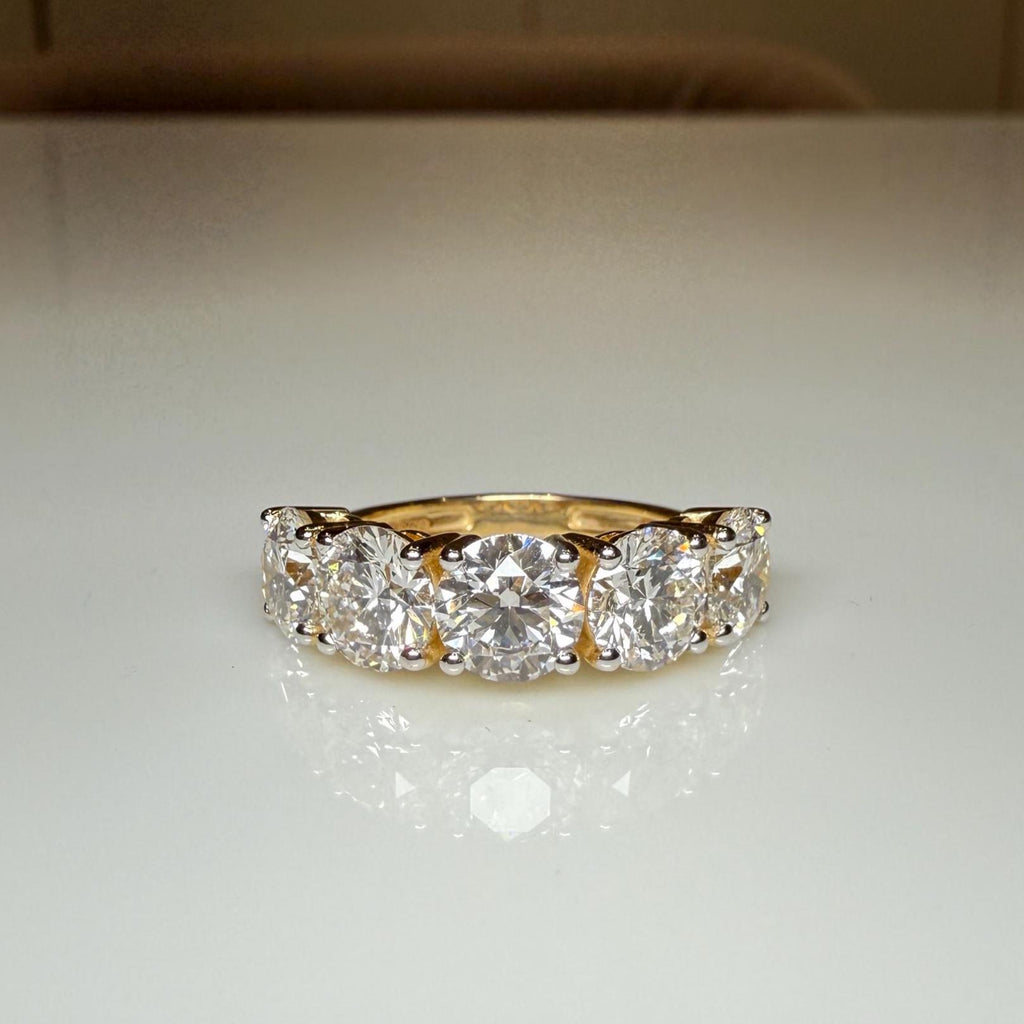 Lab Grown Diamond Five Stone Ring | 14K Solid Gold Anniversary Band