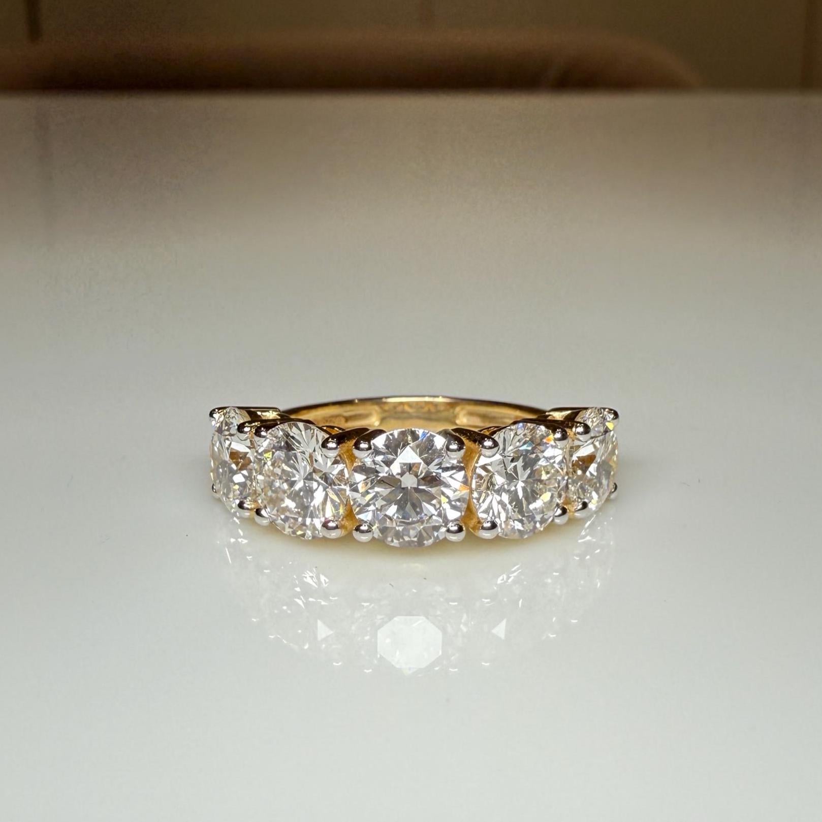Lab Grown Diamond Five Stone Ring | 14K Solid Gold Anniversary Band