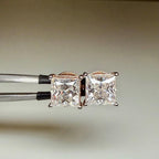 IGI Certified Princess Cut Lab Grown Diamond Stud Earrings Pair | 14K Gold Solitaire Studs