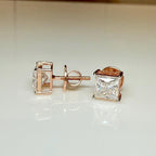 IGI Certified Princess Cut Lab Grown Diamond Stud Earrings Pair | 14K Gold Solitaire Studs