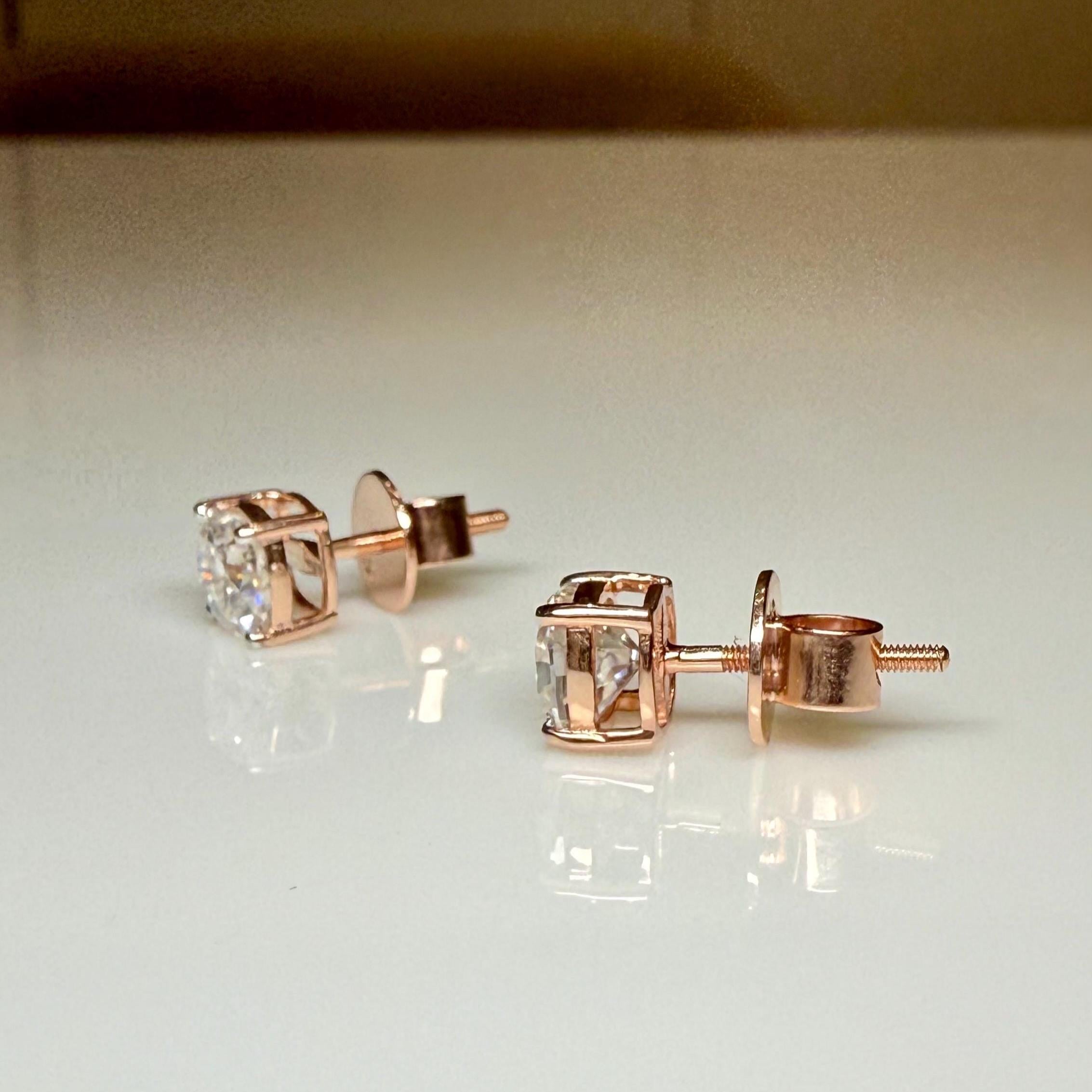 IGI Certified Cushion Lab Grown Diamond Stud Earrings | 14K Gold Solitaire Studs