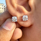 IGI Certified Cushion Lab Grown Diamond Stud Earrings | 14K Gold Solitaire Studs