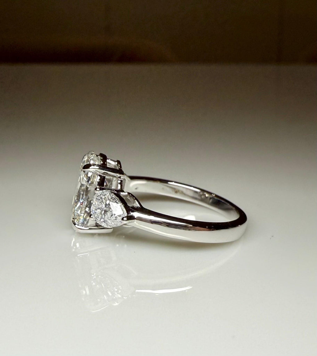 Oval Lab Grown Diamond Engagement Ring | 14K Gold Three Stone Ring with Pear Accents