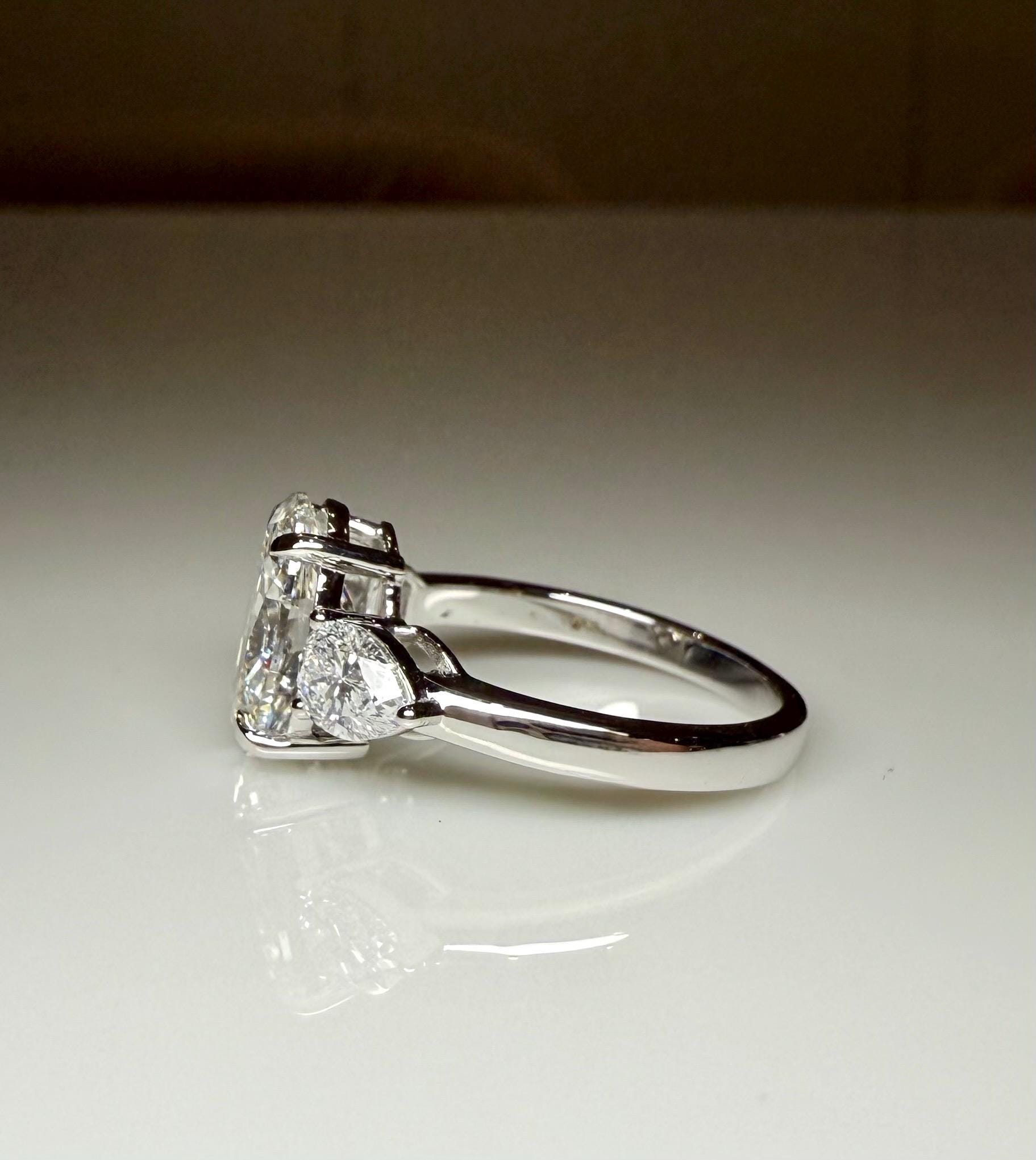 Oval Lab Grown Diamond Engagement Ring | 14K Gold Three Stone Ring with Pear Accents
