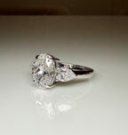 Oval Lab Grown Diamond Engagement Ring | 14K Gold Three Stone Ring with Pear Accents