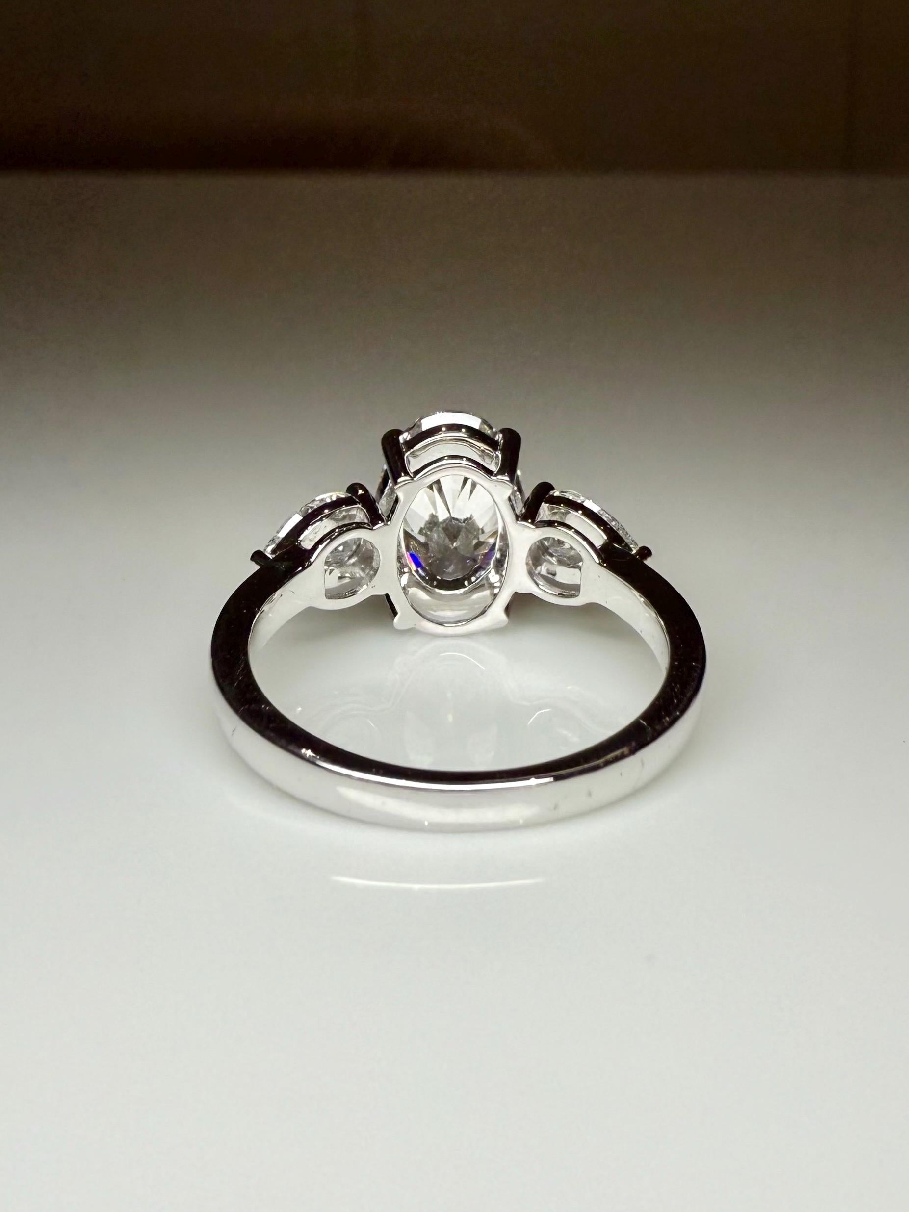 Oval Lab Grown Diamond Engagement Ring | 14K Gold Three Stone Ring with Pear Accents