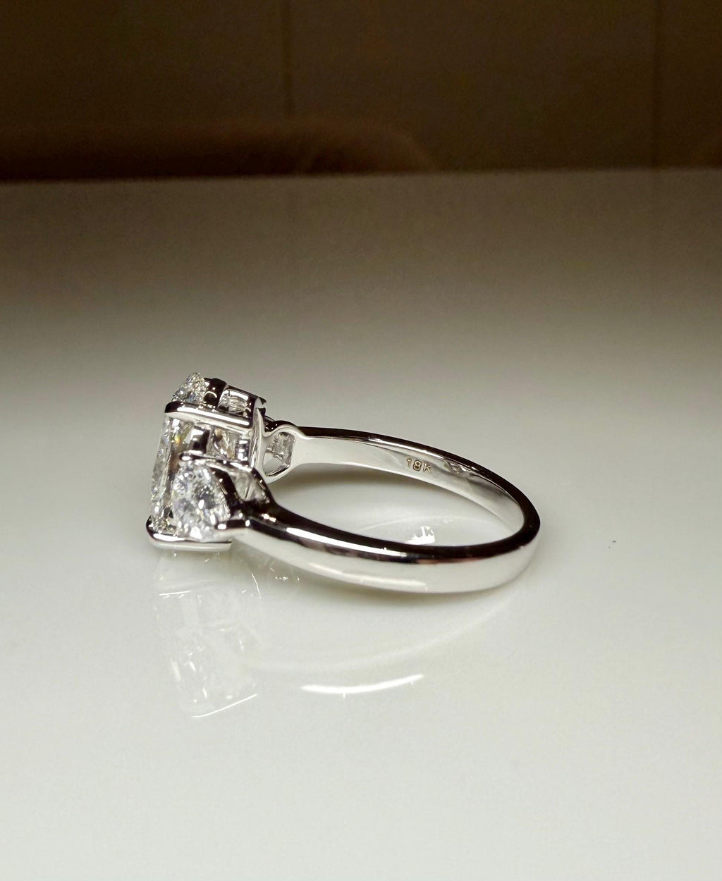 Oval Lab Grown Diamond Engagement Ring | 14K Gold Three Stone Ring with Pear Accents