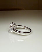 Oval Lab Grown Diamond Engagement Ring | 14K Gold Three Stone Ring with Pear Accents
