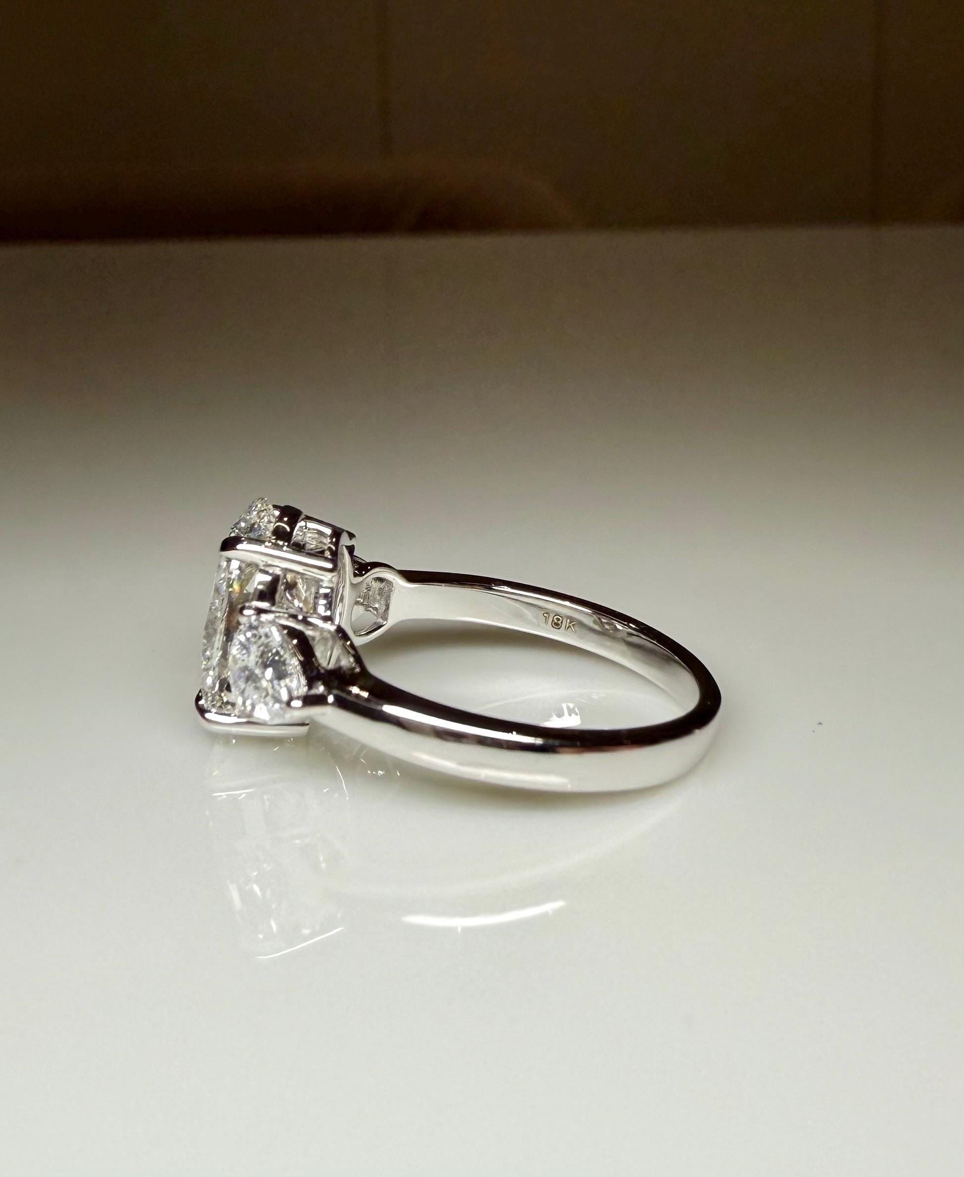 Oval Lab Grown Diamond Engagement Ring | 14K Gold Three Stone Ring with Pear Accents