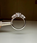 Oval Lab Grown Diamond Engagement Ring | 14K Gold Three Stone Ring with Pear Accents
