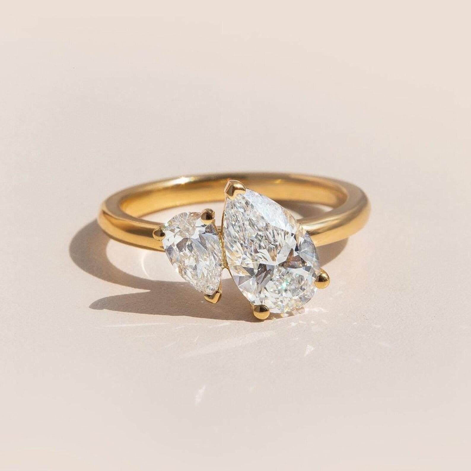 14K Solid Gold Toi et Moi Ring | Pear Lab Grown Diamond Two Stone IGI Certified