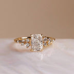 3CT Elongated Cushion Lab Diamond Ring | IGI Certified 14K Gold Floral Accent