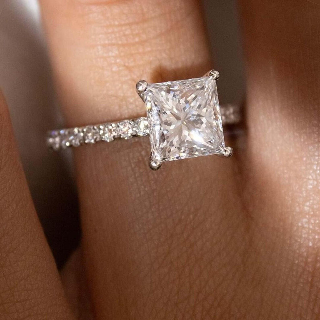 Princess Cut Lab Diamond Engagement Ring | 14K Solid Gold IGI Certified 2.20ct