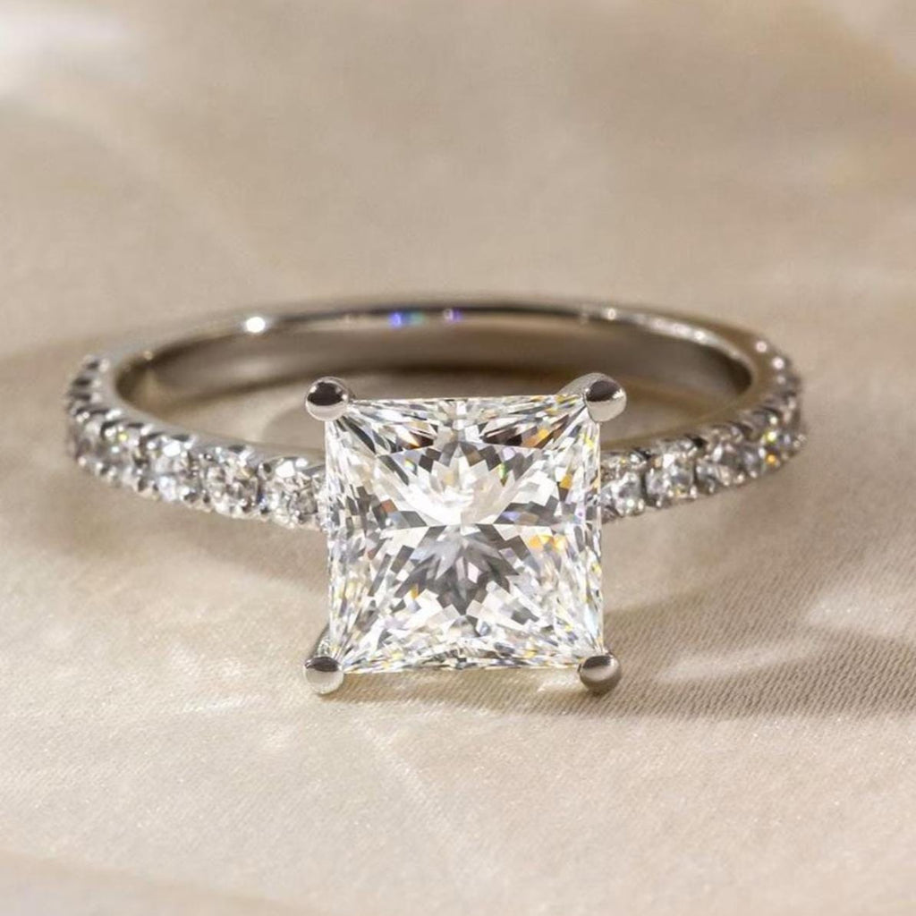 Princess Cut Lab Diamond Engagement Ring | 14K Solid Gold IGI Certified 2.20ct