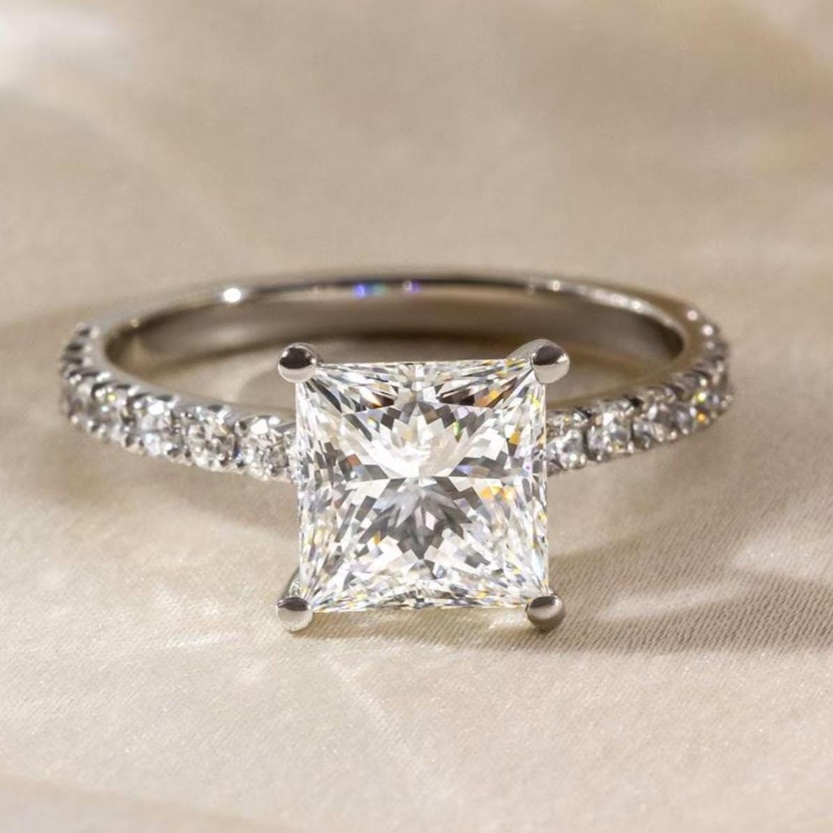Princess Cut Lab Diamond Engagement Ring | 14K Solid Gold IGI Certified 2.20ct