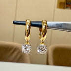 14K Solid Gold Diamond Hoop Earrings | Round Lab Grown Diamond Drop Huggies