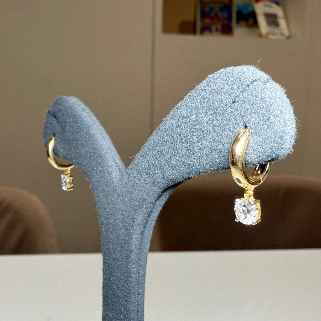14K Solid Gold Diamond Hoop Earrings | Round Lab Grown Diamond Drop Huggies