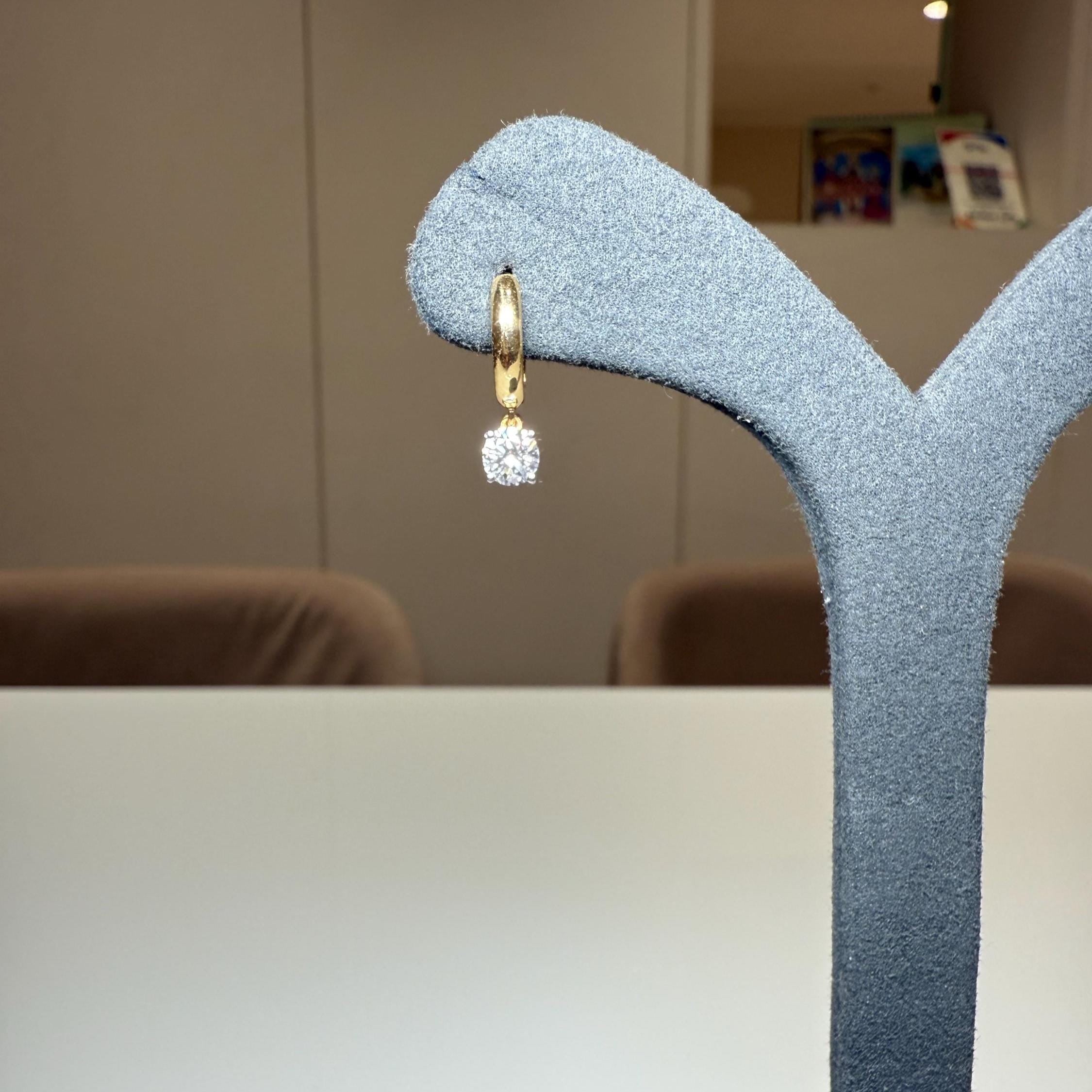 14K Solid Gold Diamond Hoop Earrings | Round Lab Grown Diamond Drop Huggies