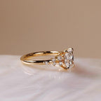 3CT Elongated Cushion Lab Diamond Ring | IGI Certified 14K Gold Floral Accent