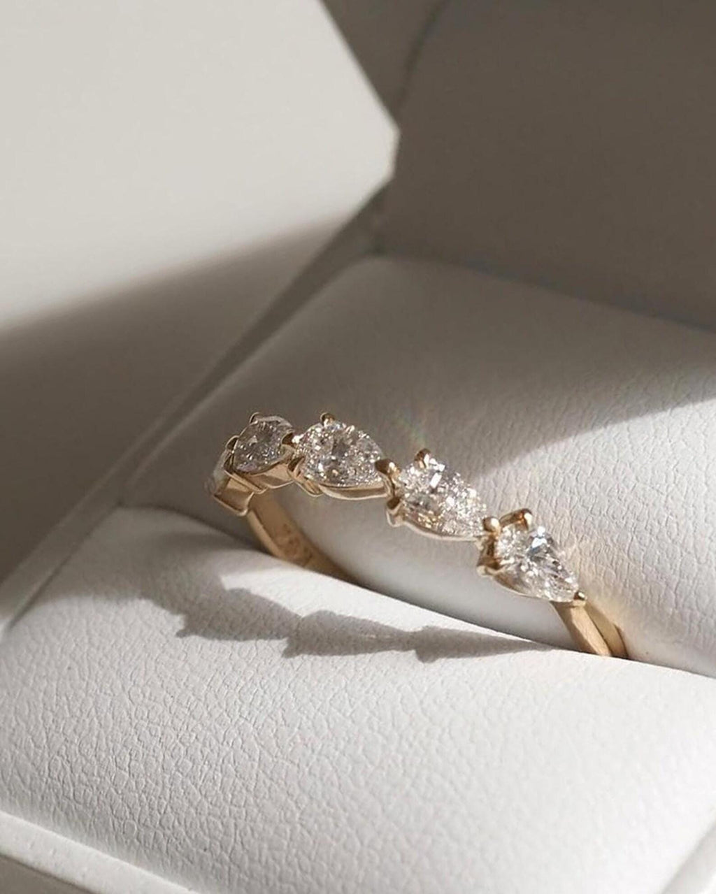 Pear Cut Lab Grown Diamond Half Eternity Ring | 14K Gold Wedding Band