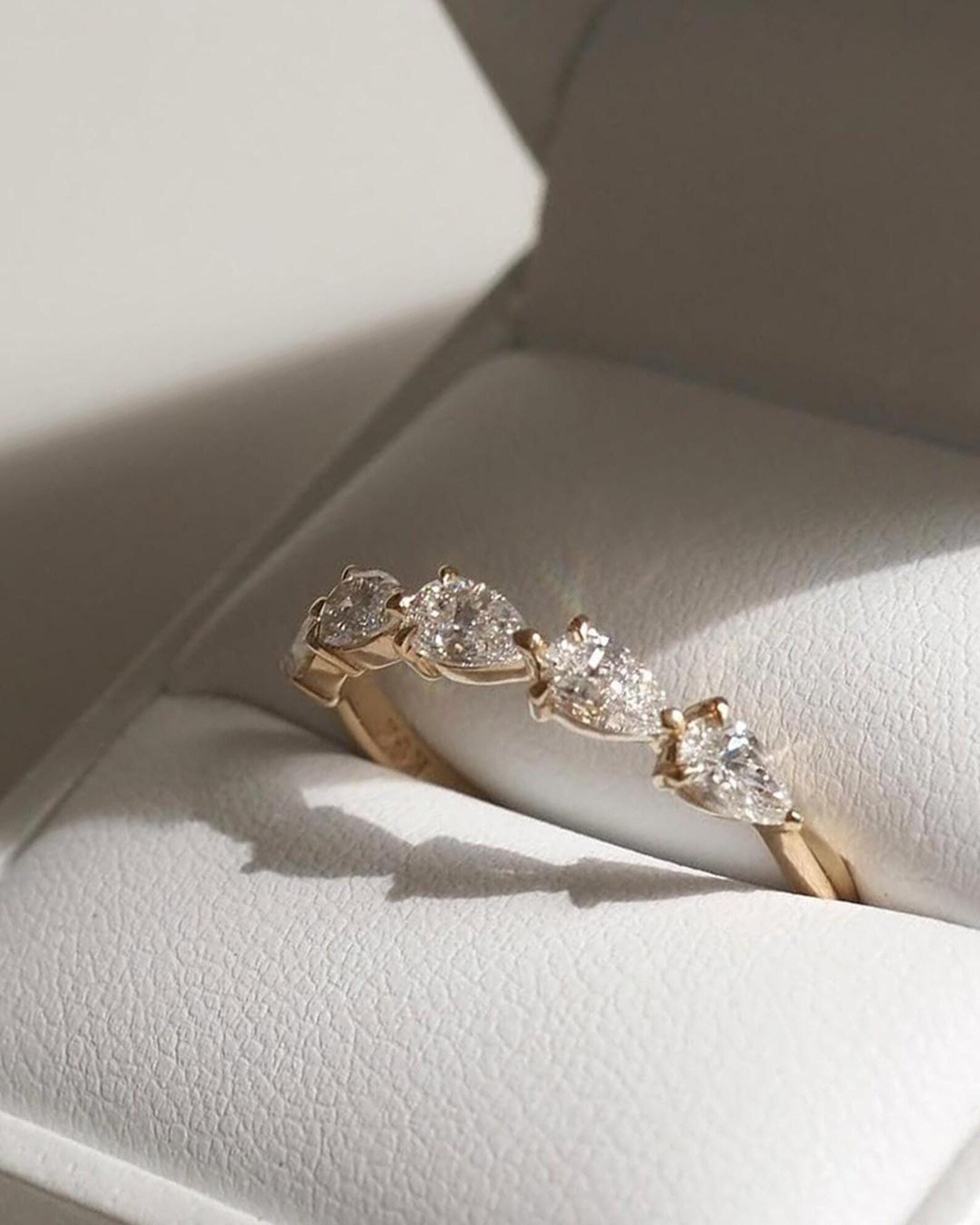 Pear Cut Lab Grown Diamond Half Eternity Ring | 14K Gold Wedding Band