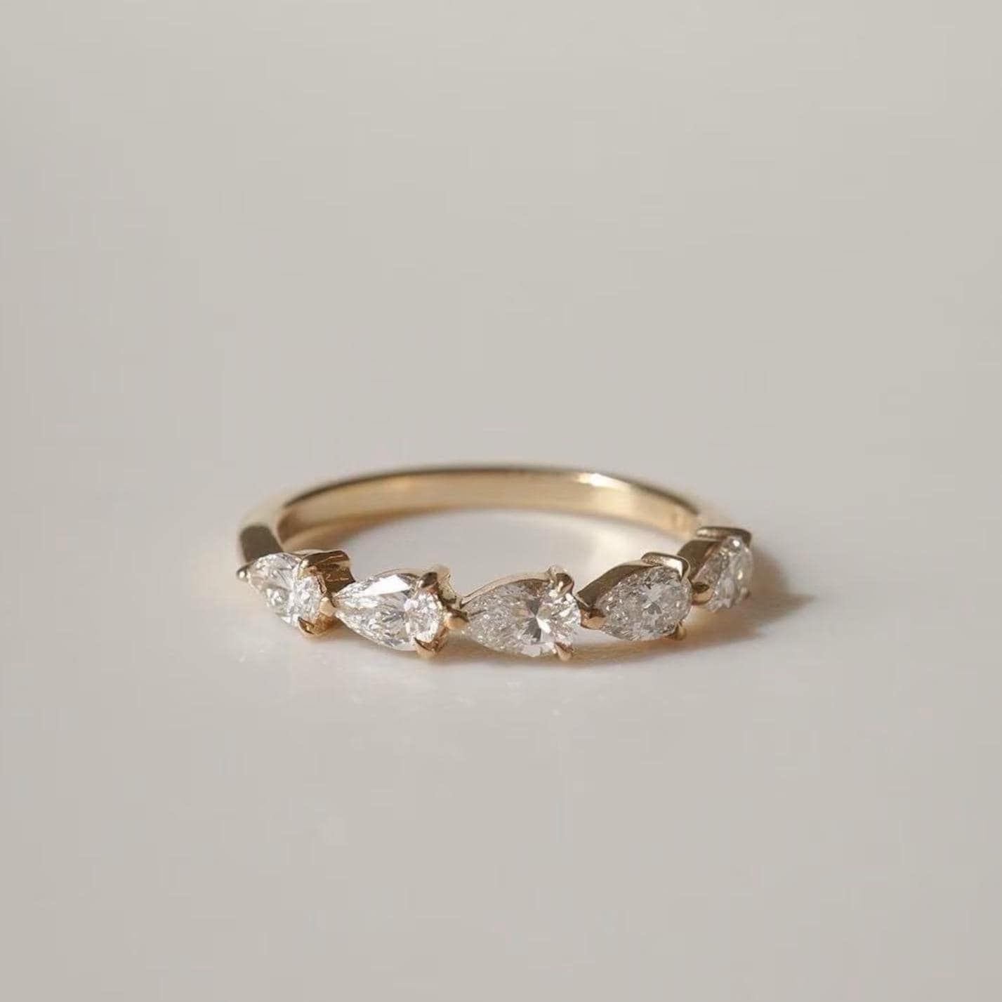 Pear Cut Lab Grown Diamond Half Eternity Ring | 14K Gold Wedding Band
