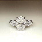 Oval Lab Grown Diamond Engagement Ring | 14K Gold Three Stone Ring with Pear Accents
