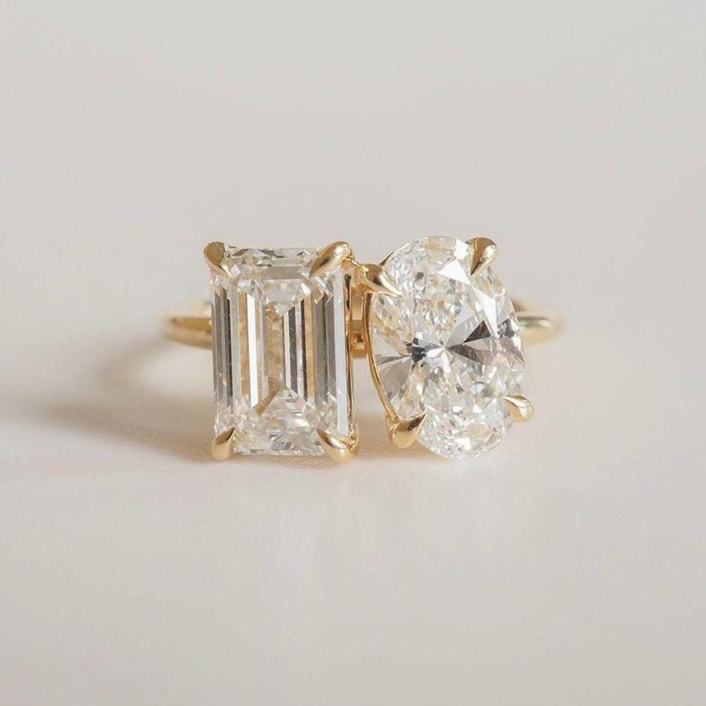 4CTW Oval Emerald Lab Grown Diamond Ring | 14K Solid Gold, IGI Certified