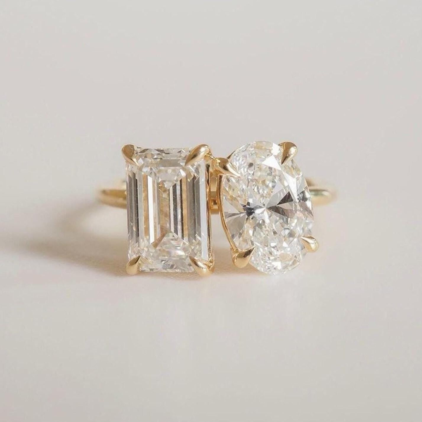 4CTW Oval Emerald Lab Grown Diamond Ring | 14K Solid Gold, IGI Certified