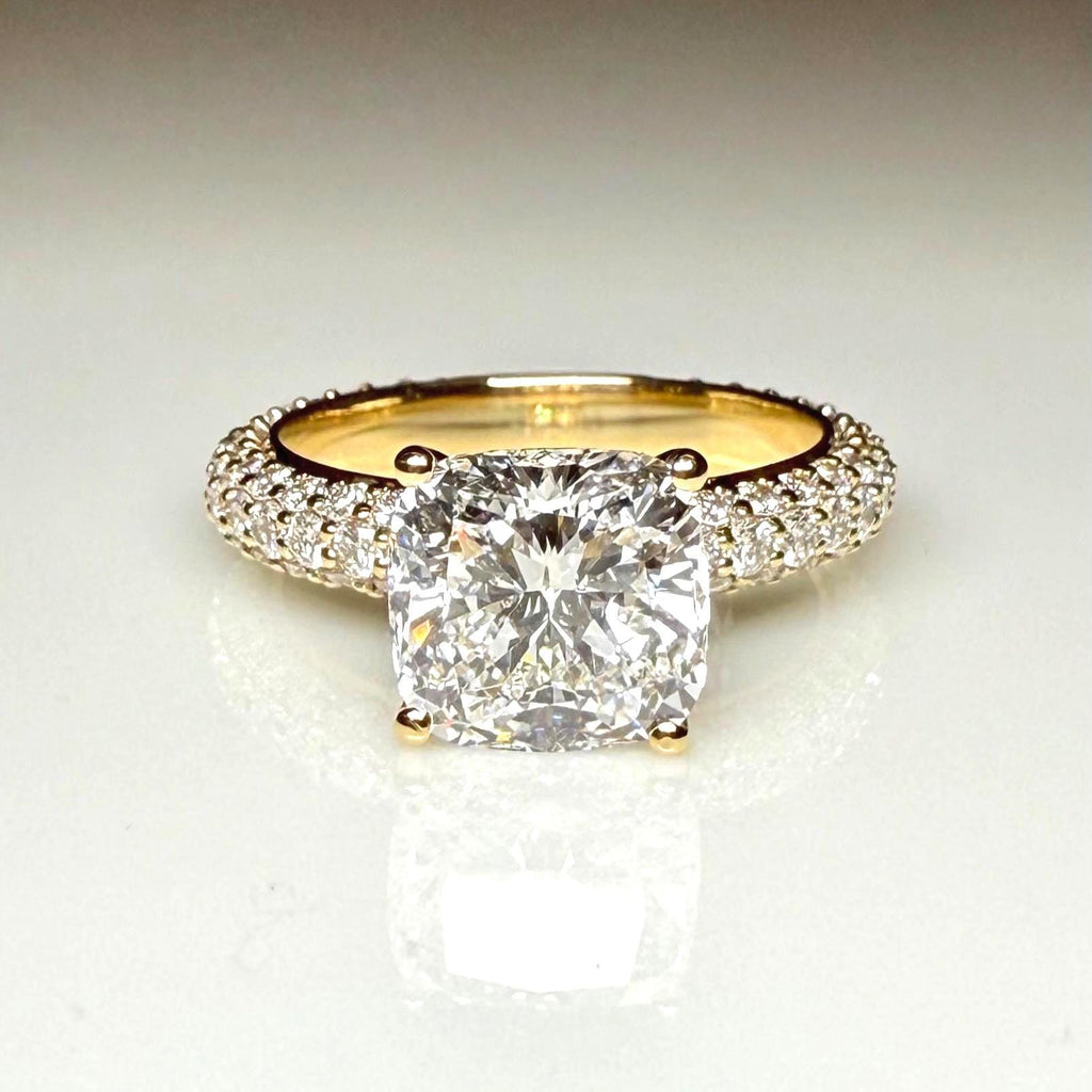 2.50CT Cushion Lab Grown Diamond Engagement Ring, 3.80CTW Pavé Band, 14K Gold (IGI Certified)
