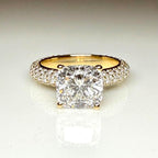 2.50CT Cushion Lab Grown Diamond Engagement Ring, 3.80CTW Pavé Band, 14K Gold (IGI Certified)
