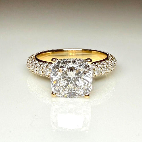 2.50CT Cushion Lab Grown Diamond Engagement Ring, 3.80CTW Pavé Band, 14K Gold (IGI Certified)