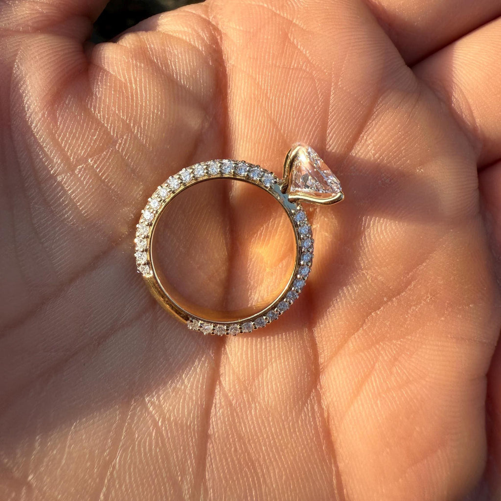 2.50CT Cushion Lab Grown Diamond Engagement Ring, 3.80CTW Pavé Band, 14K Gold (IGI Certified)