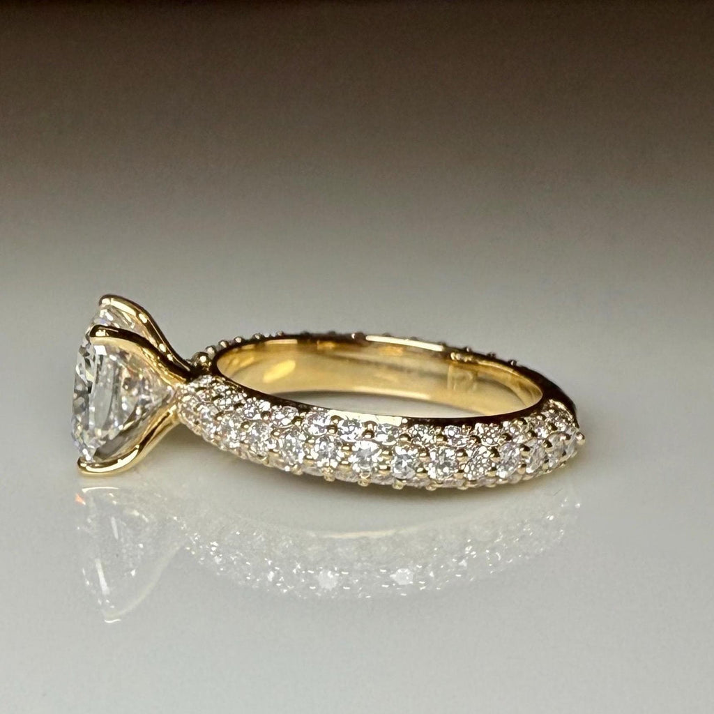 2.50CT Cushion Lab Grown Diamond Engagement Ring, 3.80CTW Pavé Band, 14K Gold (IGI Certified)