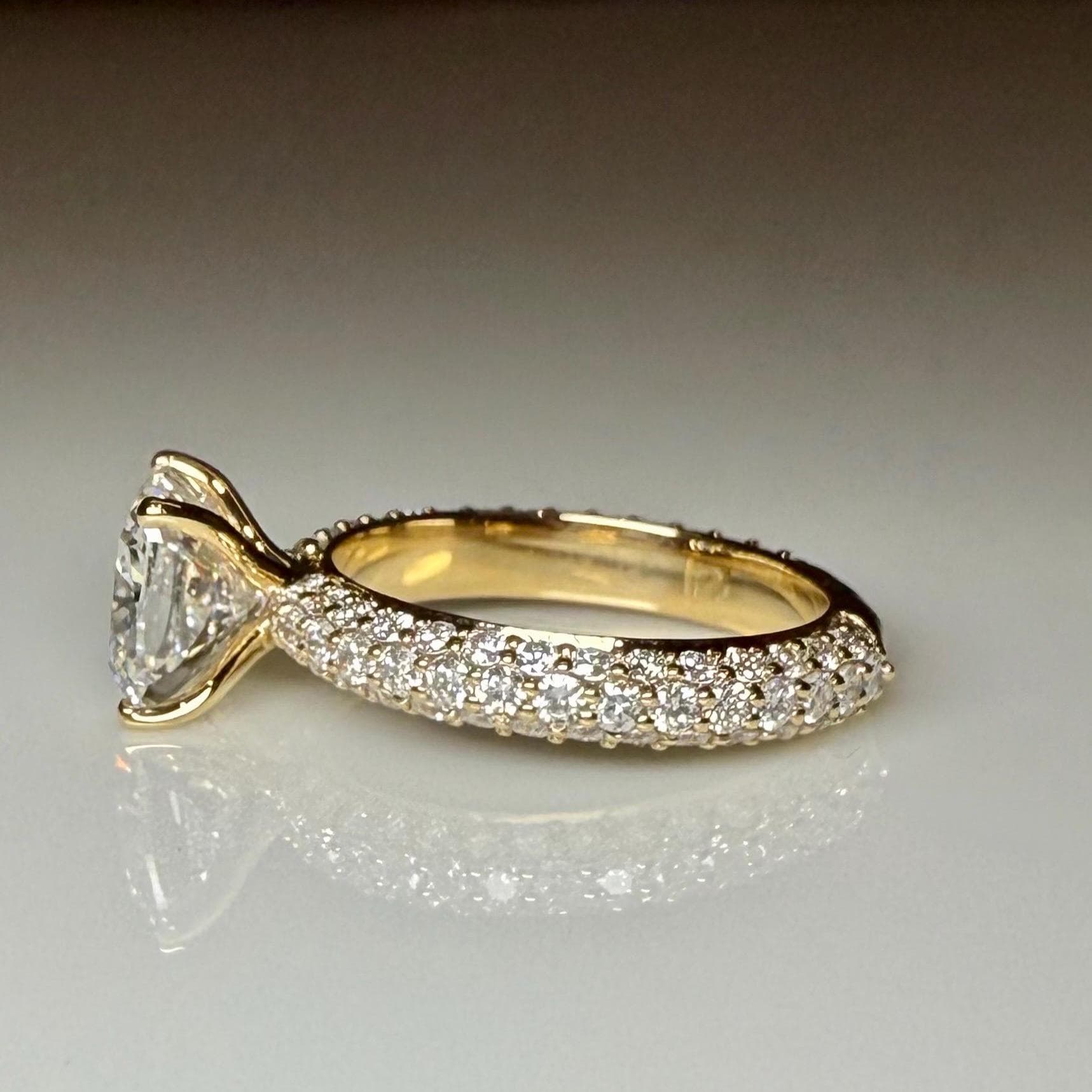 2.50CT Cushion Lab Grown Diamond Engagement Ring, 3.80CTW Pavé Band, 14K Gold (IGI Certified)