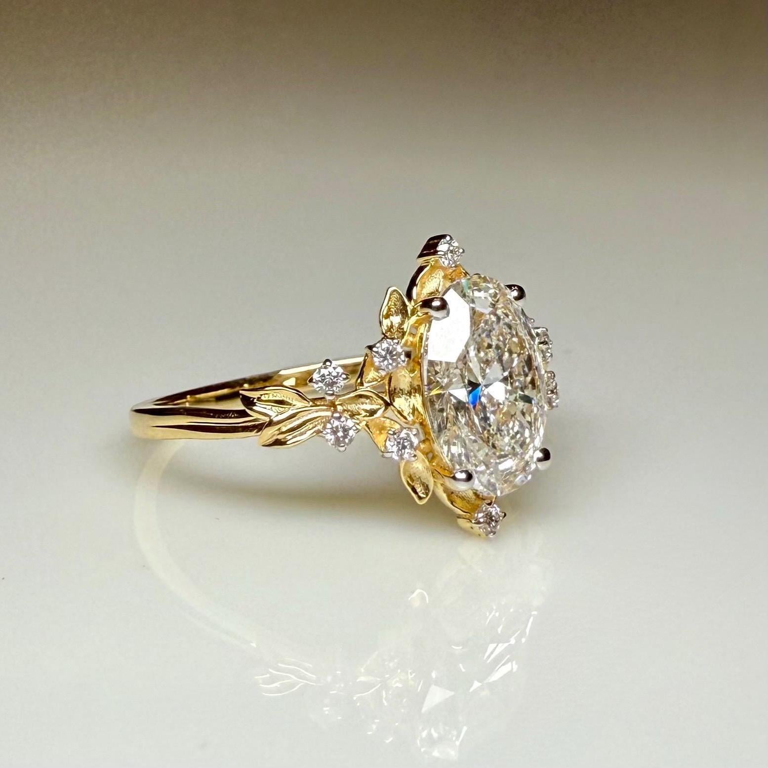 1.50CT Oval Lab Grown Diamond Engagement Ring | 14K Solid Gold Floral Halo, IGI Certified