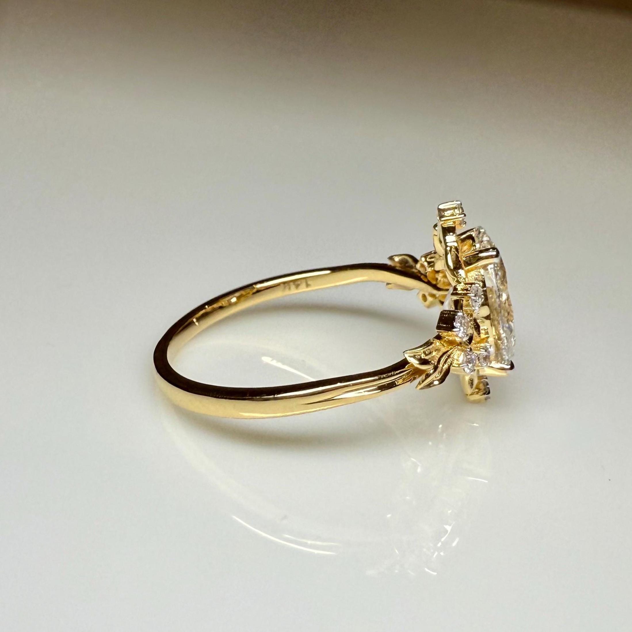 1.50CT Oval Lab Grown Diamond Engagement Ring | 14K Solid Gold Floral Halo, IGI Certified