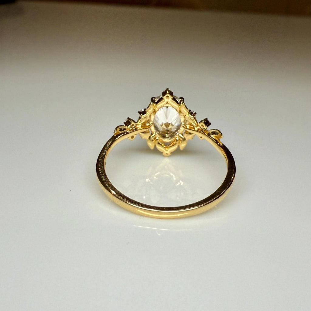 1.50CT Oval Lab Grown Diamond Engagement Ring | 14K Solid Gold Floral Halo, IGI Certified