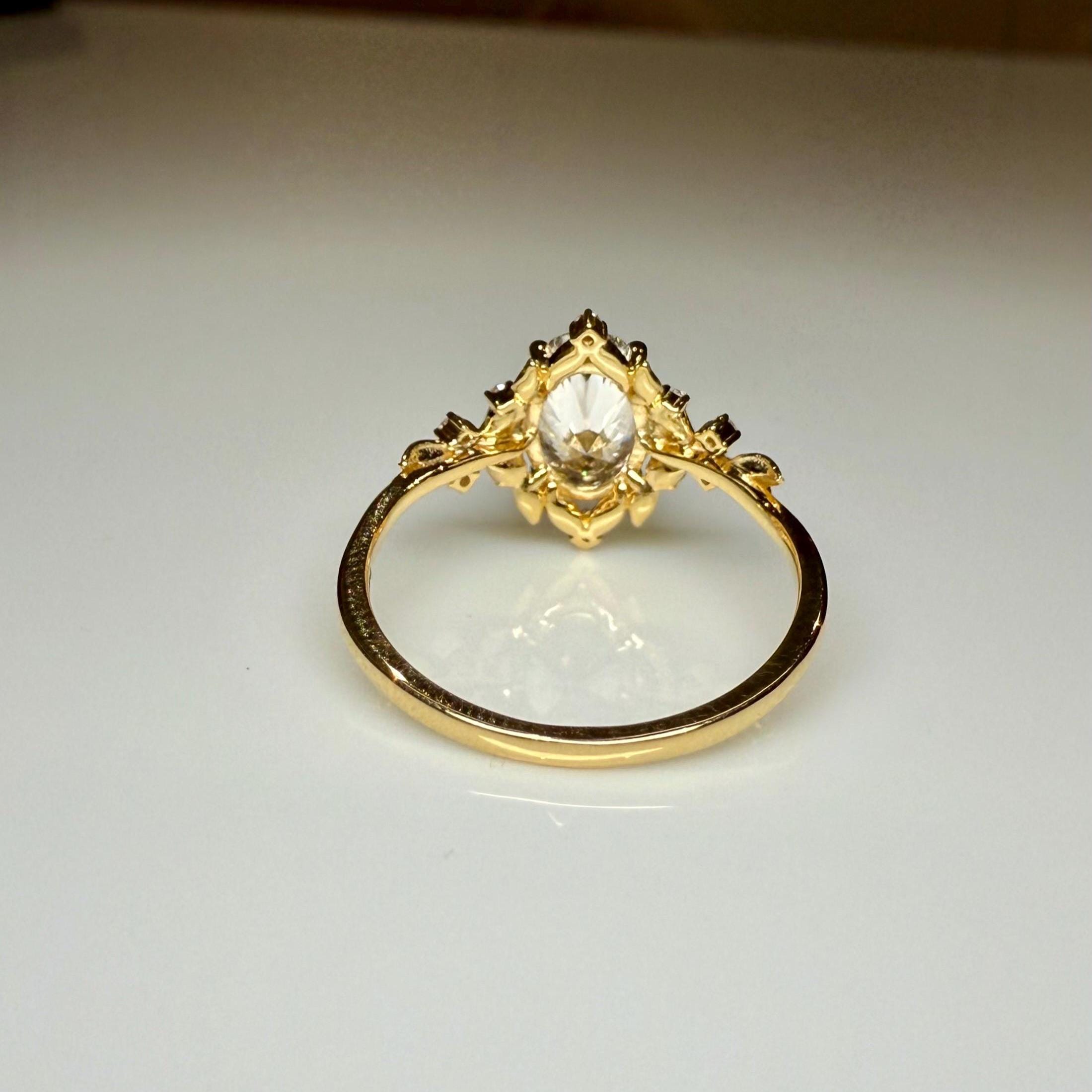 1.50CT Oval Lab Grown Diamond Engagement Ring | 14K Solid Gold Floral Halo, IGI Certified