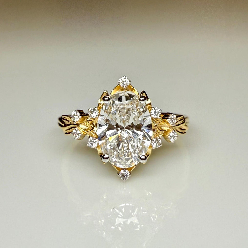 1.50CT Oval Lab Grown Diamond Engagement Ring | 14K Solid Gold Floral Halo, IGI Certified